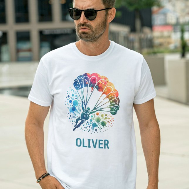 Colourful Watercolor Parachutist Personalised T-Shirt (Creator Uploaded)
