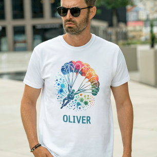 Colourful Watercolor Parachutist Personalised T-Shirt