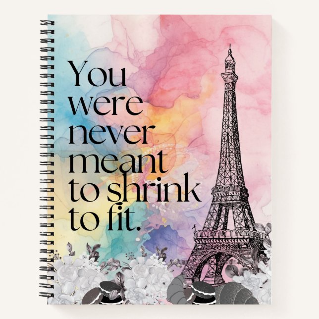 Colourful Watercolor Paris Eiffel Tower Quote Art Notebook (Front)