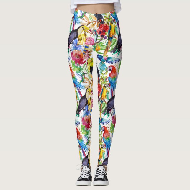 Colourful Watercolor Parrots 2 Leggings (Front)