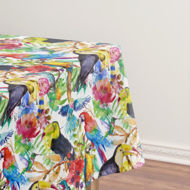 Colourful Watercolor Parrots 2 Tablecloth (In Situ)