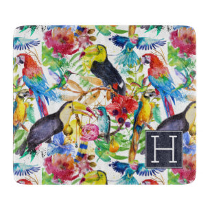 Colourful Watercolor Parrots Add Your Initial Cutting Board