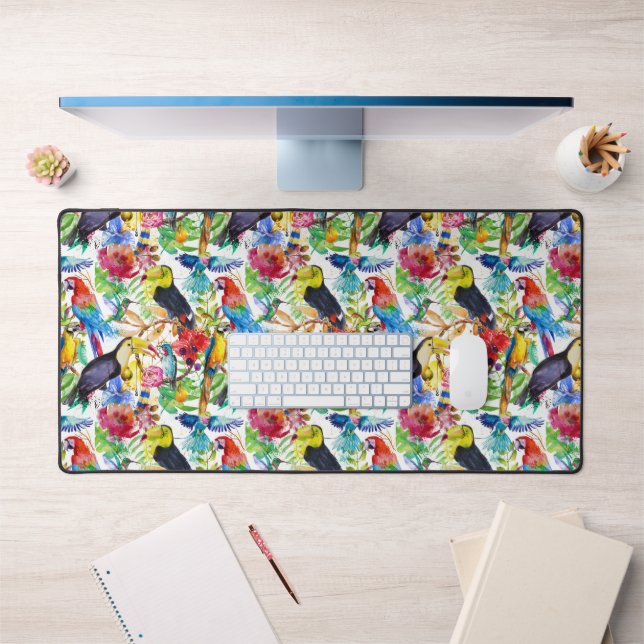 Colourful Watercolor Parrots Desk Mat (Office 1)