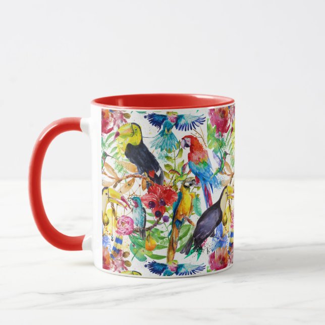 Colourful Watercolor Parrots Mug (Left)