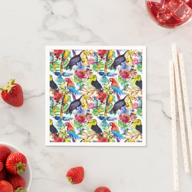 Colourful Watercolor Parrots Napkin (Insitu)