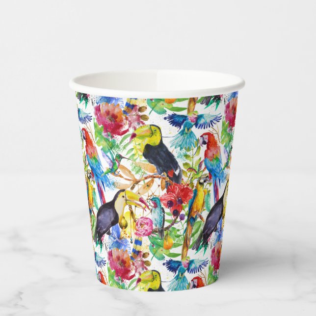 Colourful Watercolor Parrots Paper Cups (Left)