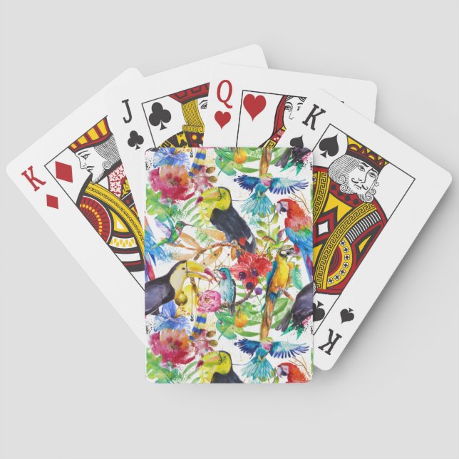 Colourful Watercolor Parrots Playing Cards (Back)