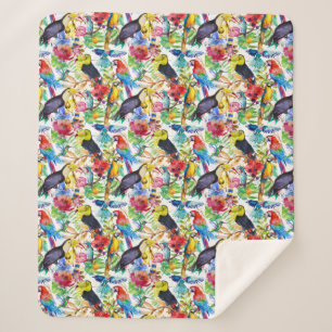 Colourful Watercolor Parrots Sherpa Blanket