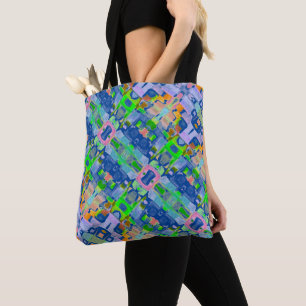 Colourful Watercolor Pattern Blue Boho Tote Bag