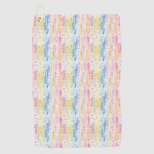 Colourful Watercolor Pattern with Dots and Stripes Golf Towel
