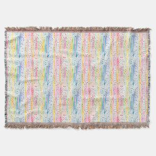 Colourful Watercolor Pattern with Dots and Stripes Throw Blanket