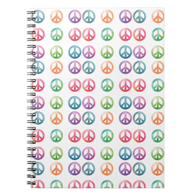 Colourful watercolor peace sign pattern hippie vib notebook (Front)