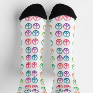 Colourful watercolor peace sign pattern hippie vib socks