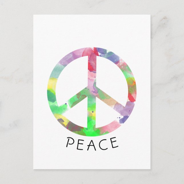 Colourful watercolor peace sign postcard (Front)