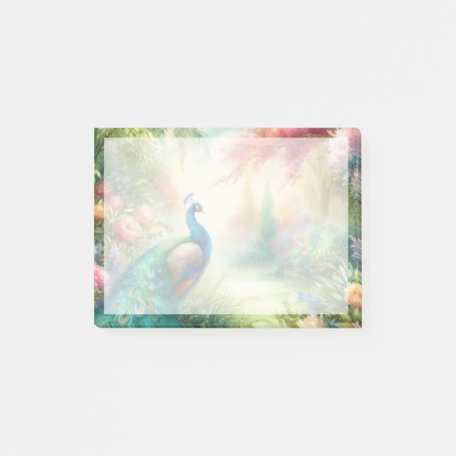 Colourful Watercolor Peacock Post-It Notes (Front)