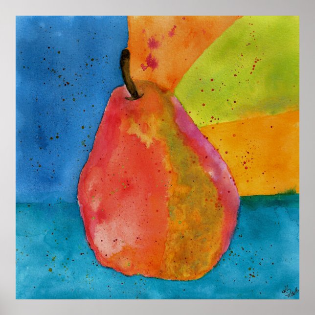 Colourful Watercolor Pear Illustration Poster   (Front)