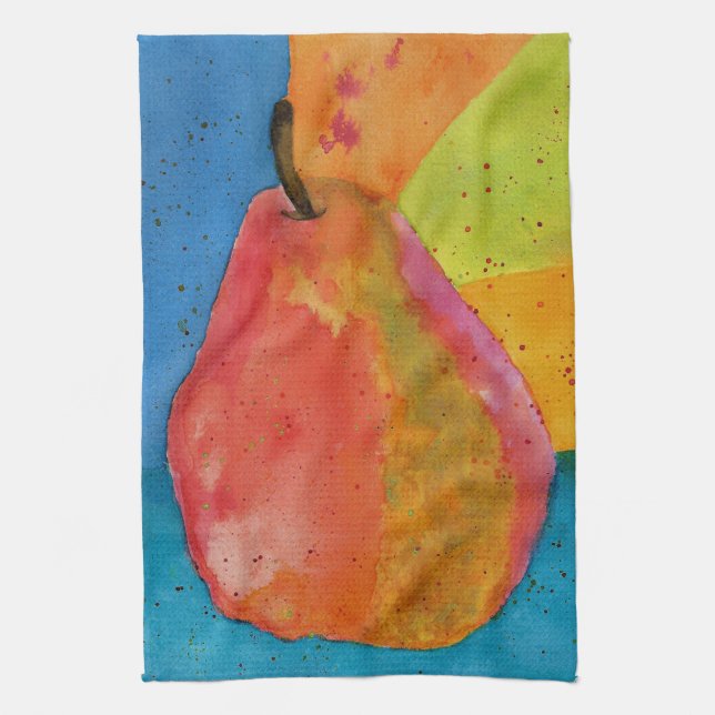 Colourful Watercolor Pear Kitchen Towel (Vertical)