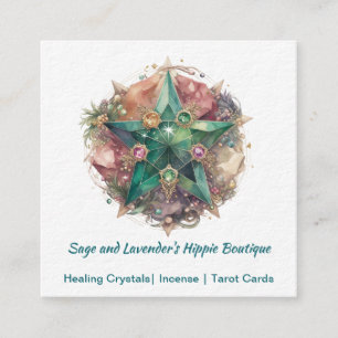 Colourful Watercolor Pentagram Stained Glass Like Square Business Card
