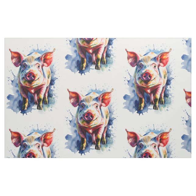 Colourful Watercolor Pig  Fabric (Fat Quarter)