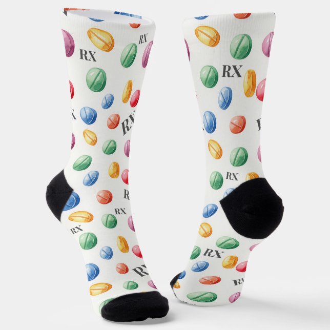 Colourful Watercolor Pills RX Symbol Pharmacy Sock (Angled)
