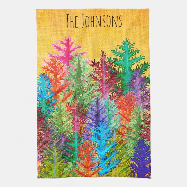 Colourful Watercolor Pine Trees Kitchen Towel (Vertical)