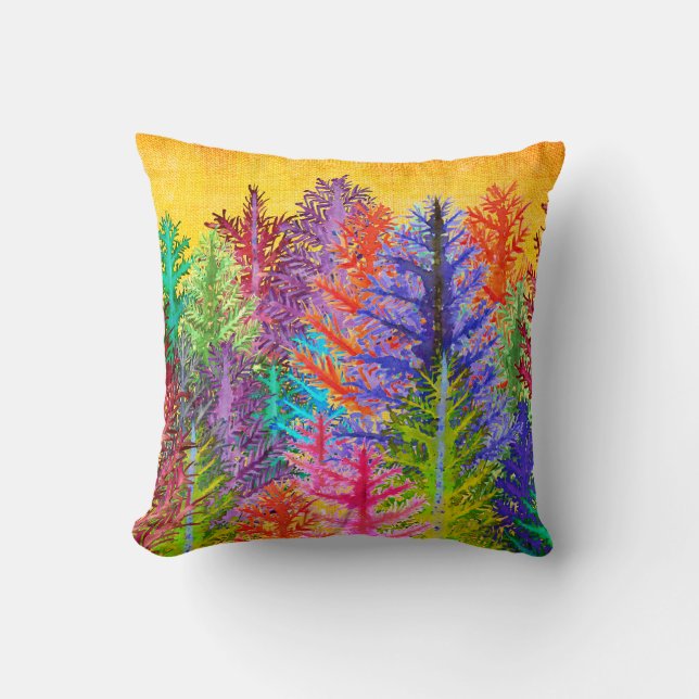 Colourful Watercolor Pine Trees Throw Pillow (Front)