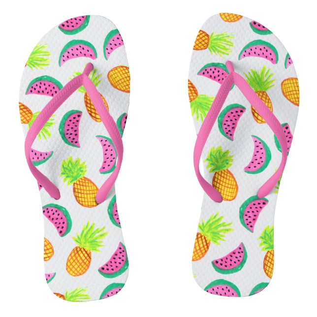 colourful watercolor pineapple watermelon pattern flip flops (Footbed)