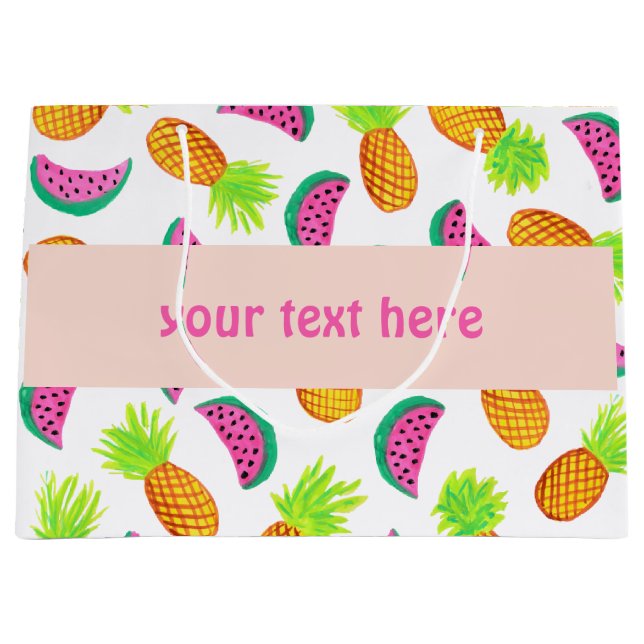 colourful watercolor pineapple watermelon pattern large gift bag (Front)