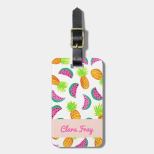 colourful watercolor pineapple watermelon pattern luggage tag