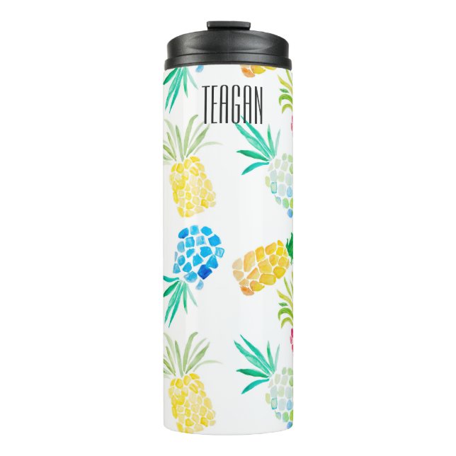 Colourful Watercolor pineapples Thermal Tumbler (Front)