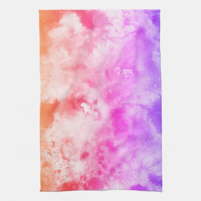 Colourful Watercolor Pink Splotches Abstract Art Tea Towel (Vertical)