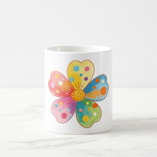 Colourful Watercolor Polka Dot Flower Coffee Mug