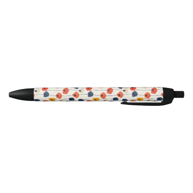 Colourful watercolor poppies pattern  black ink pen (Bottom)