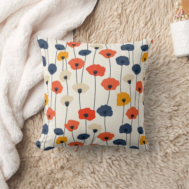 Colourful watercolor poppies pattern  cushion (Blanket)