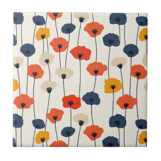Colourful watercolor poppies pattern  tile