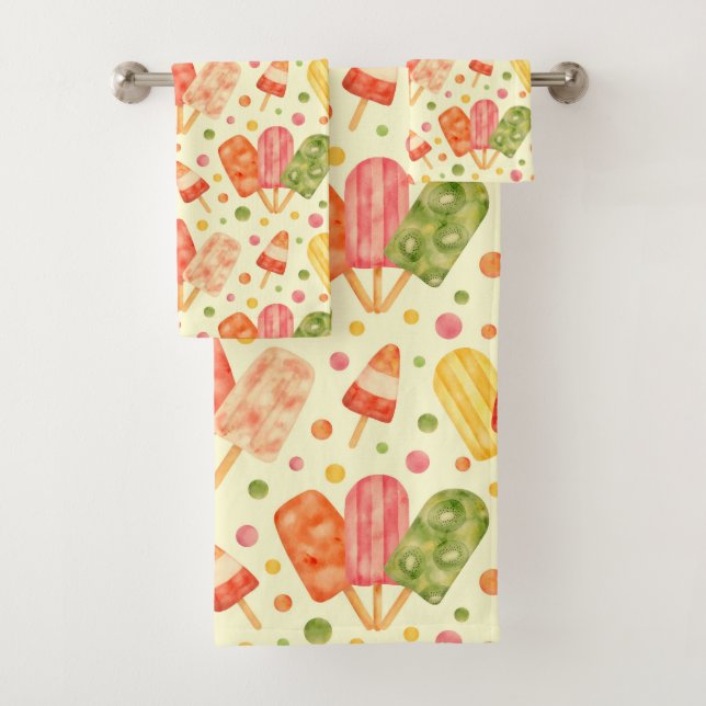 Colourful Watercolor Popsicles Bath Towel Set (Insitu)