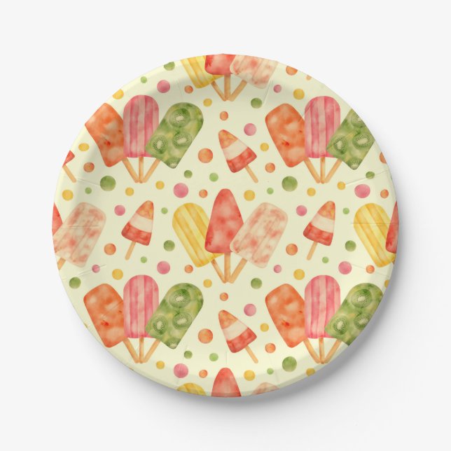 Colourful Watercolor Popsicles Paper Plate (Front)