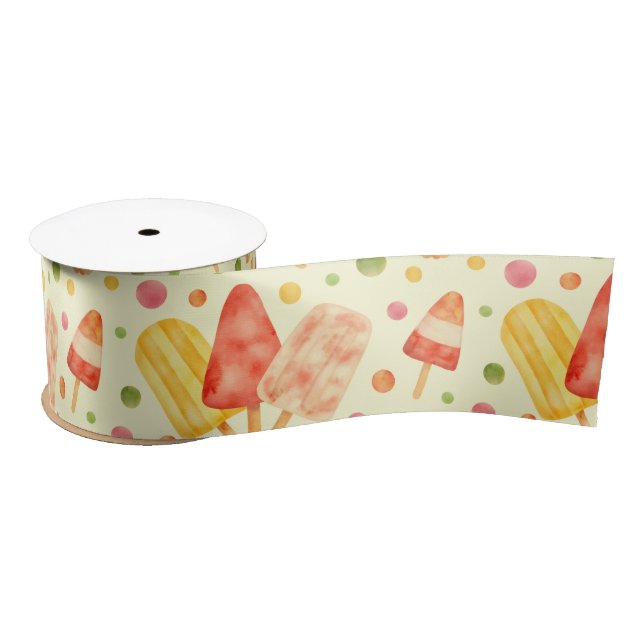 Colourful Watercolor Popsicles Satin Ribbon (Spool)