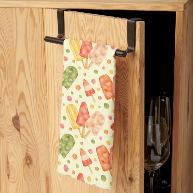 Colourful Watercolor Popsicles Tea Towel (Thirds Fold)
