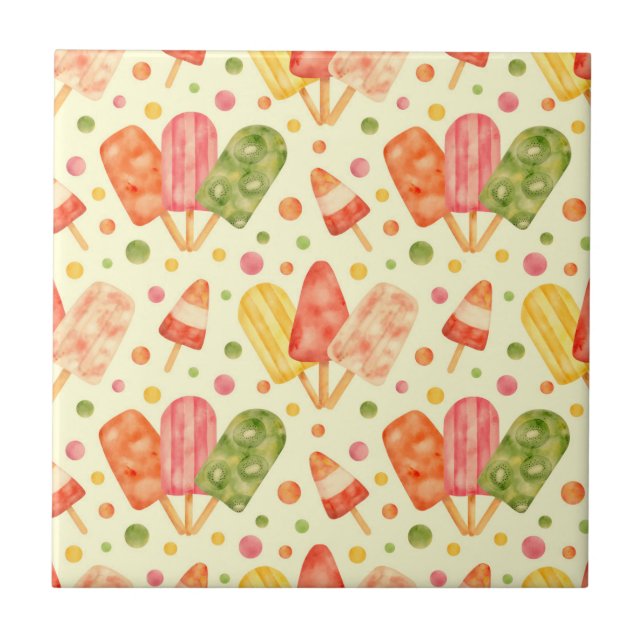 Colourful Watercolor Popsicles Tile (Front)