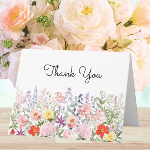 Colourful Watercolor Pretty Flowers Floral Garden Thank You Card
