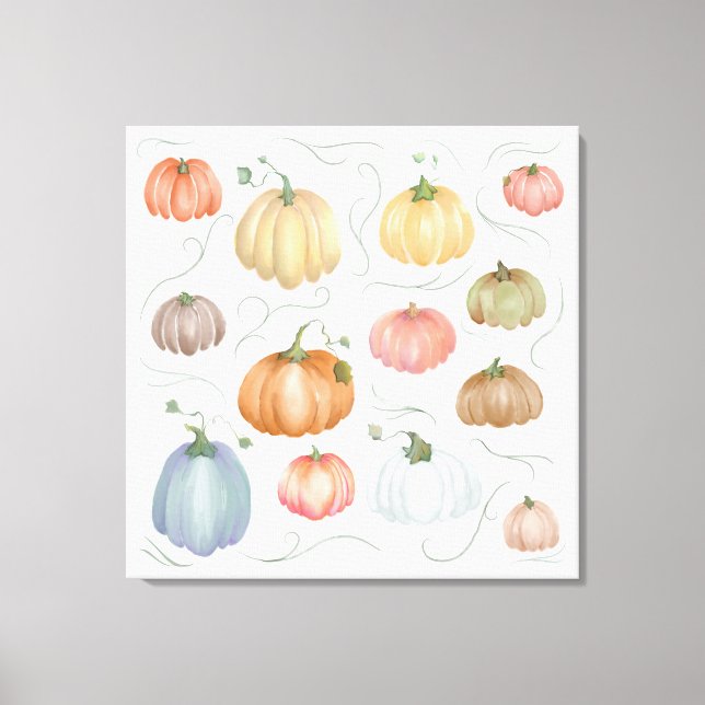 Colourful Watercolor Pumpkin Patch Canvas Print (Front)