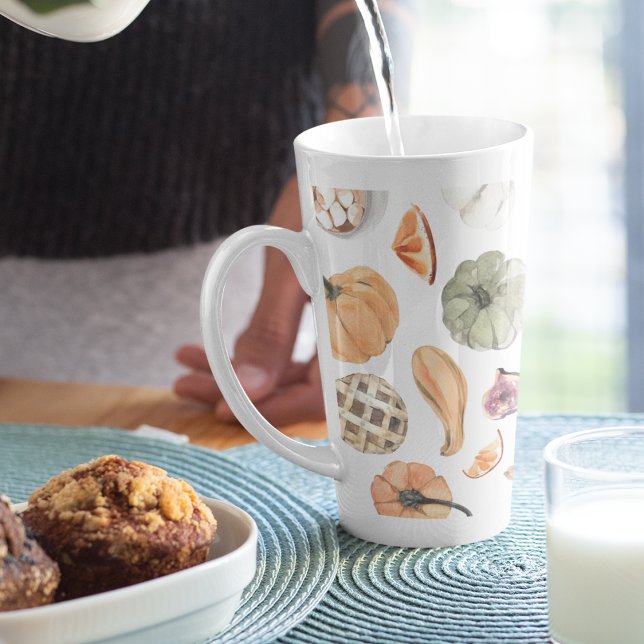 Colourful Watercolor Pumpkin Pattern | Autumn Vibe Latte Mug (Creator Uploaded)