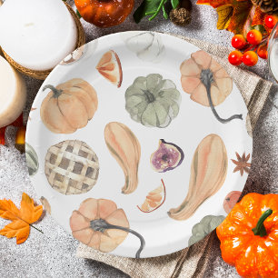 Colourful Watercolor Pumpkin Pattern   Autumn Vibe Paper Plate
