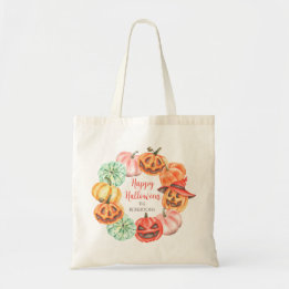 Colourful Watercolor Pumpkin Wreath Trick or Treat Tote Bag