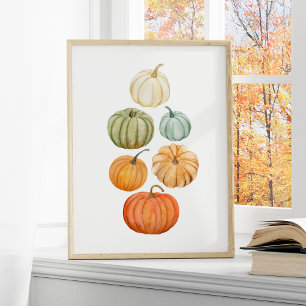 Colourful Watercolor Pumpkins Autumn Poster