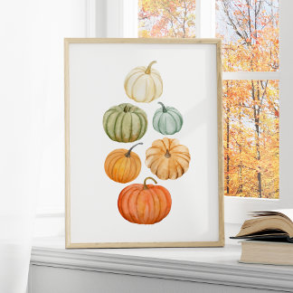 Colourful Watercolor Pumpkins Autumn Poster