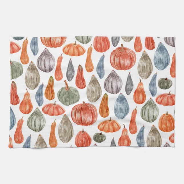Colourful Watercolor Pumpkins Collection   Tea Towel (Horizontal)