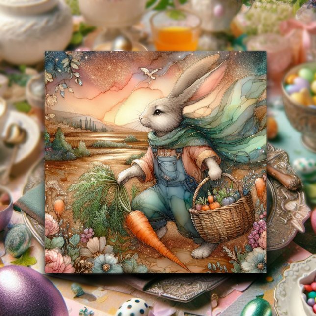 Colourful Watercolor Rabbit Carrot Harvest Easter  Holiday Card (Creator Uploaded)