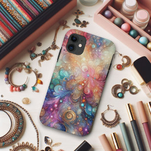 Colourful Watercolor Rainbow and Gold Glitter iPhone 11 Case